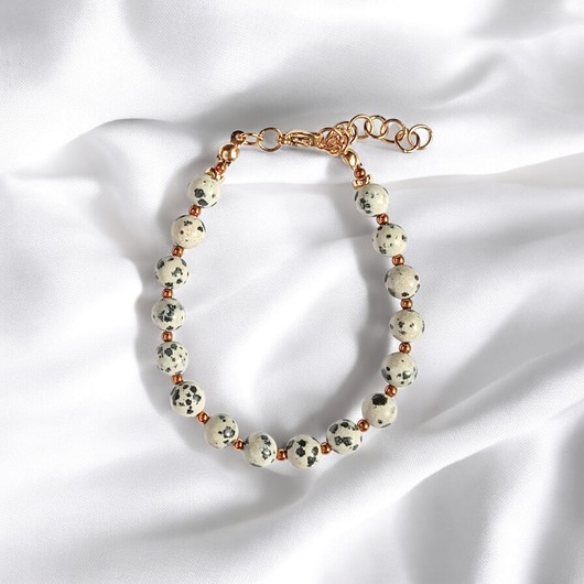 Jaspis dalmatyński i złoty hematyt : bransoletka regulowana