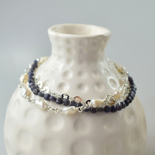 Szafir z perłami - delikatna bransoletka