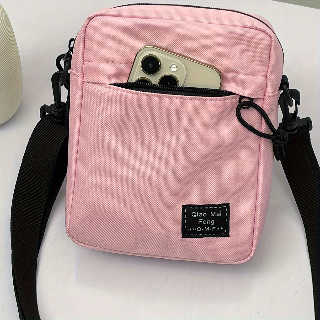 TEMU Modna Nylonowa Damska Torba na Ramię, Mała Kwadratowa Torebka w Jednolitym Kolorze