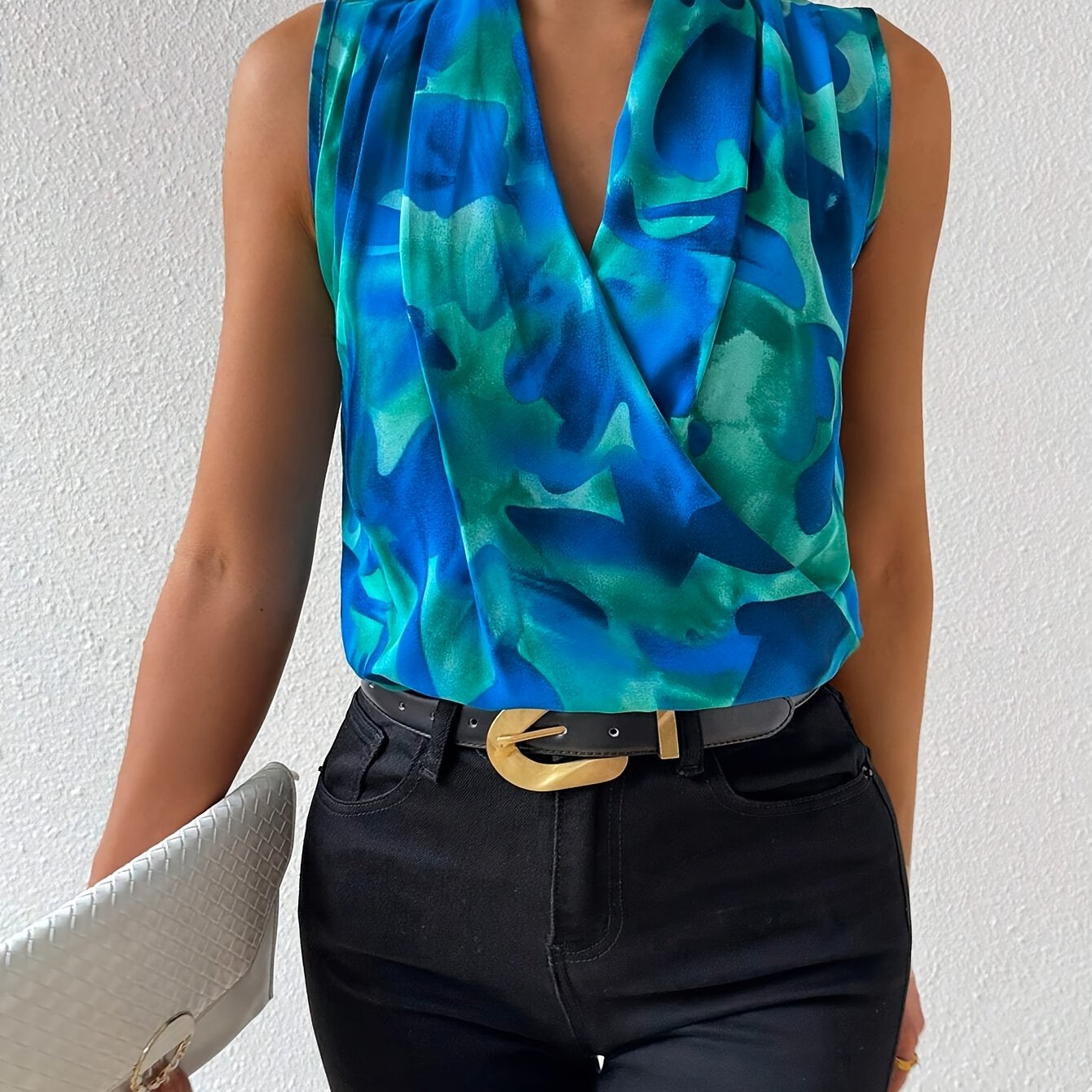 TEMU Raffinéa Damska Koszulka Bez Rękawów z Dekoltem V, Casualowa na Wiosnę/, Topy Bez Rękawów na Wakacje