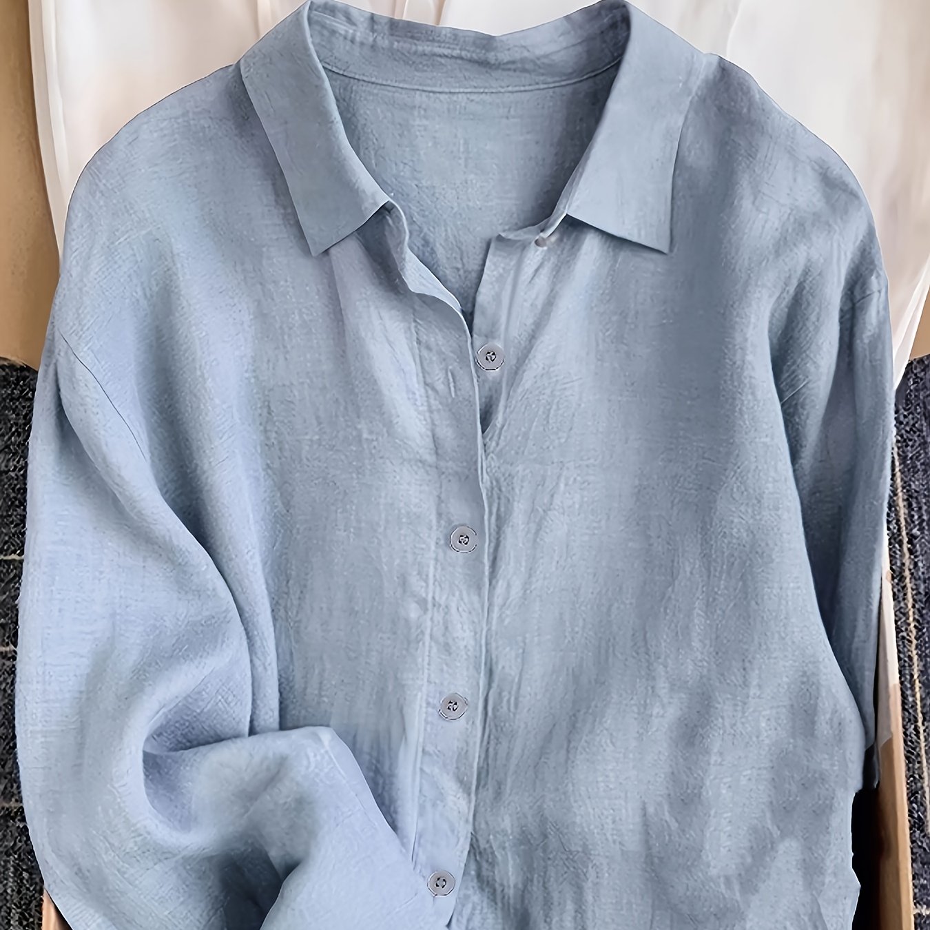 TEMU Elegancka, łatwa w noszeniu koszula lniana dla kobiet Casualowa koszula z dekoltem w serek, długim rękawem i luźnym krojem, oddychająca,