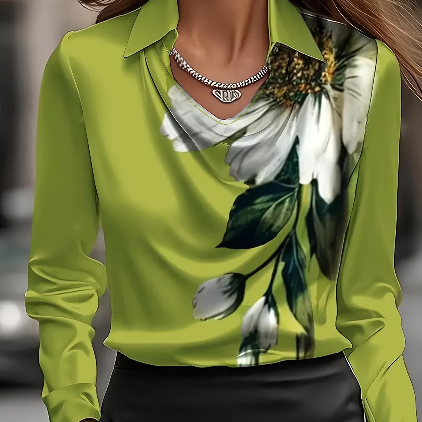 TEMU Elegancka Koszula z Długim Rękawem i Kołnierzykiem w Nadruk