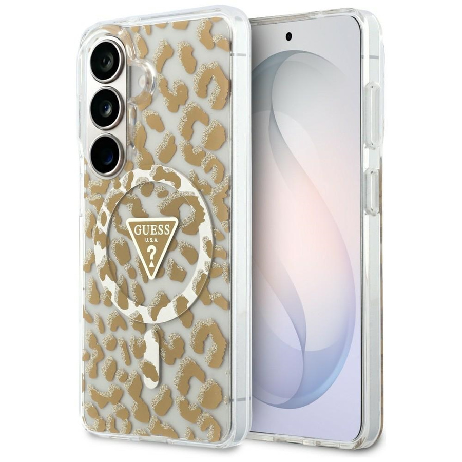 Etui Guess IML Leopard Print Triangle MagSafe do Samsung Galaxy S26 brązowy