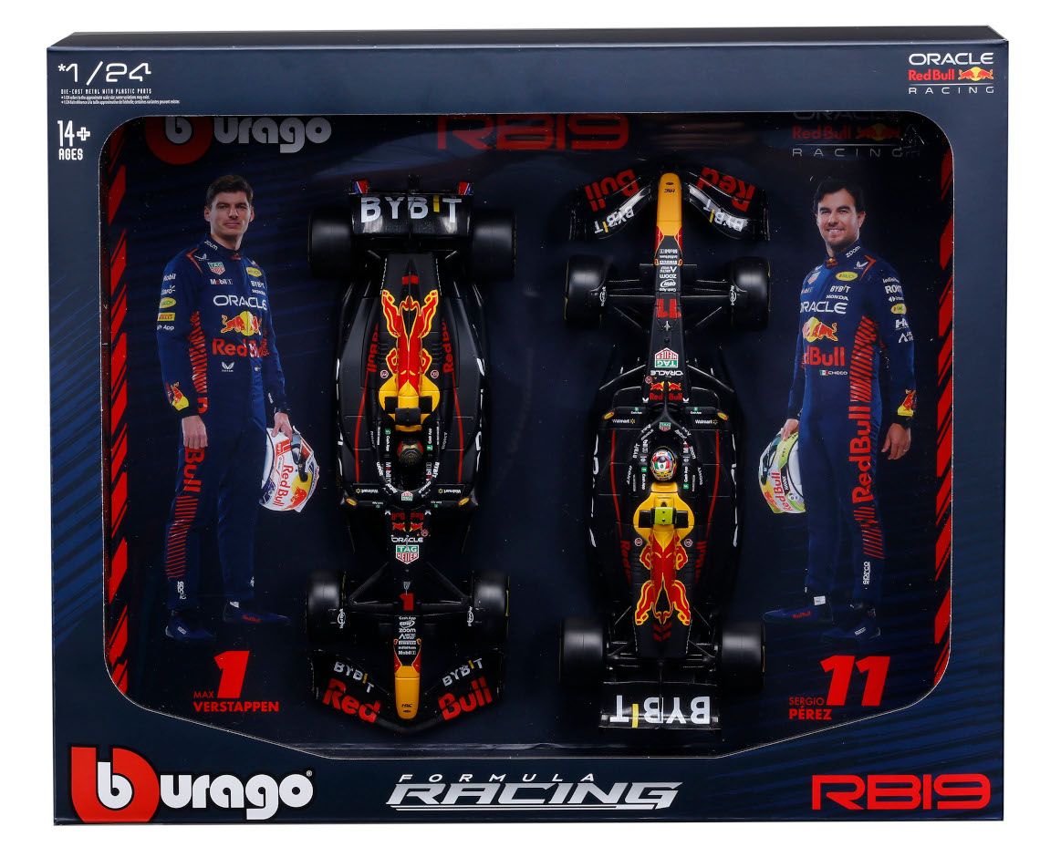 Bburago Model 124 Red Bull Rb19 Verstappen Perez zestaw bolidów F1 18-28061 - model lub pojazd