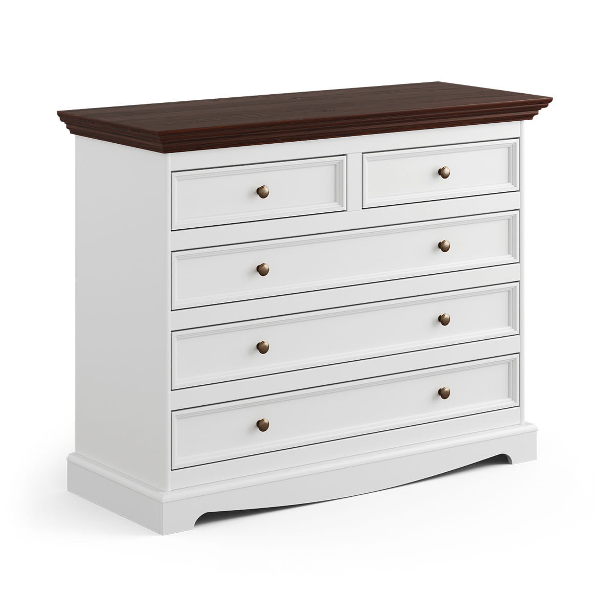 Komoda biała/orzech 5 szuflad Belluno Elegante