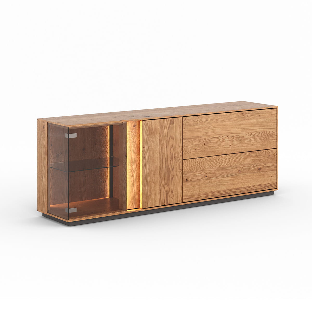 Komoda TV z przeszkleniem dębowa olejowana Collodi