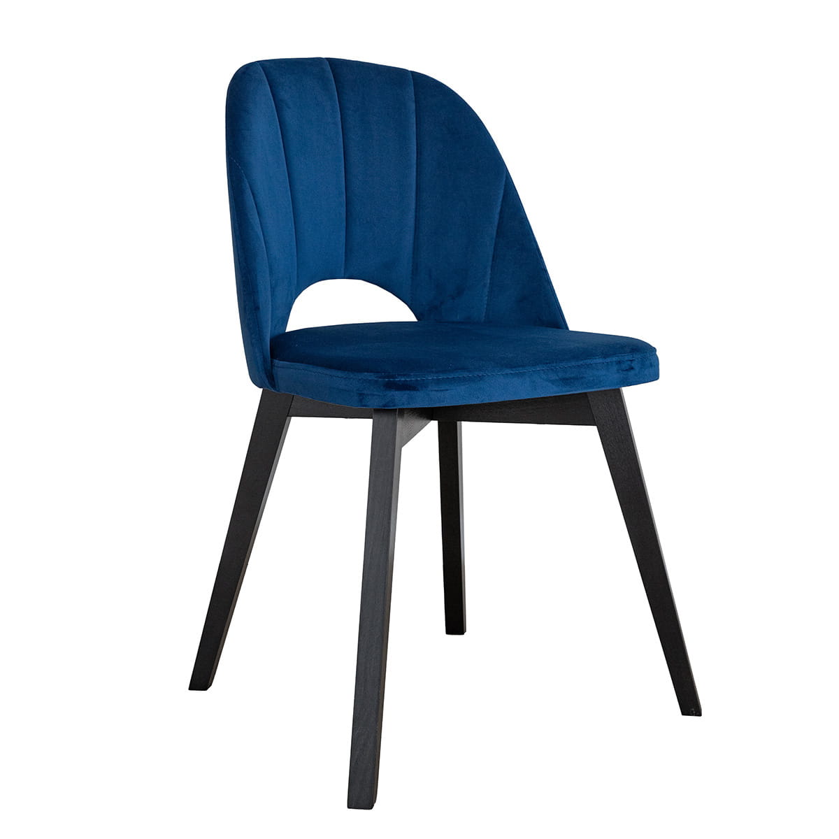 Krzesło tapicerowane granatowe z drewnianymi czarnymi nogami RIV81 Breno