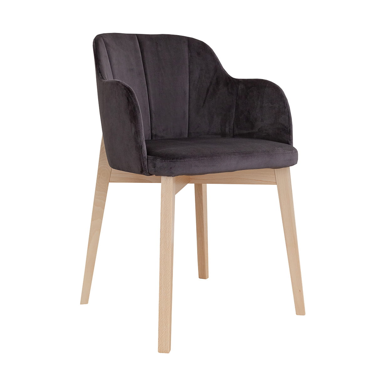 Krzesło tapicerowane szare z drewnianymi nogami RIV97 Fondo