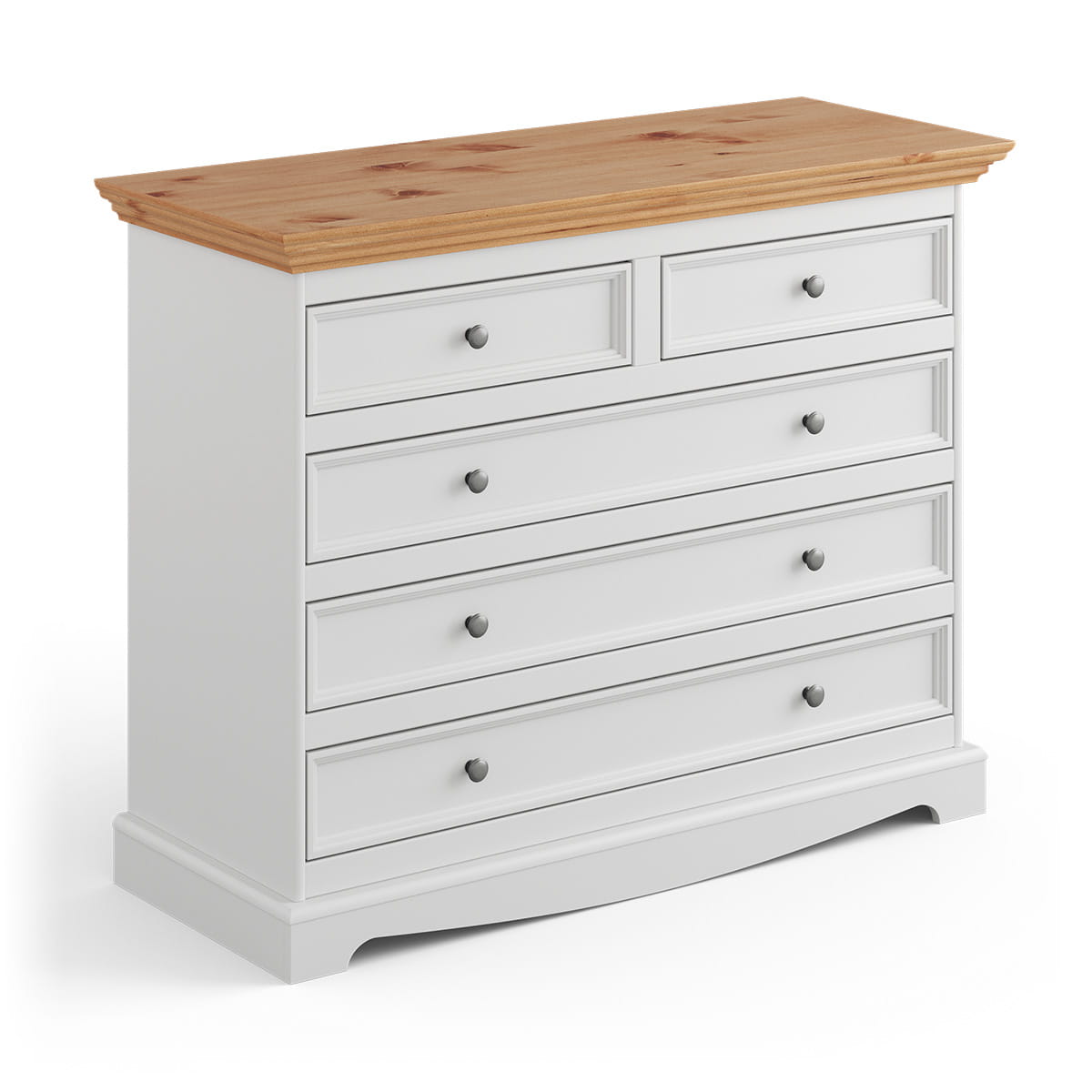 Komoda 5 szuflad biała - naturalna sosna Belluno Elegante