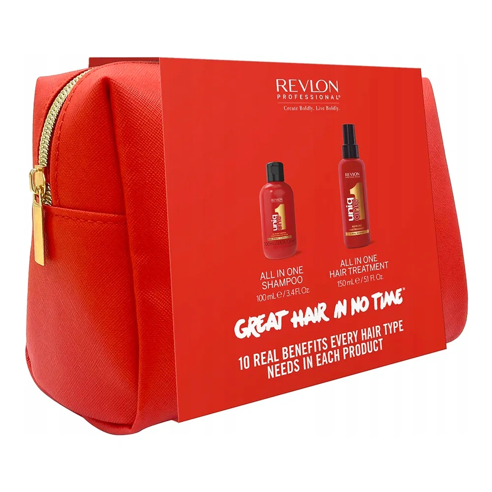 Revlon Professional Uniq One zestaw do pielęgnacji włosów szampon 100 ml + maska w sprayu 150 ml + kosmetyczka