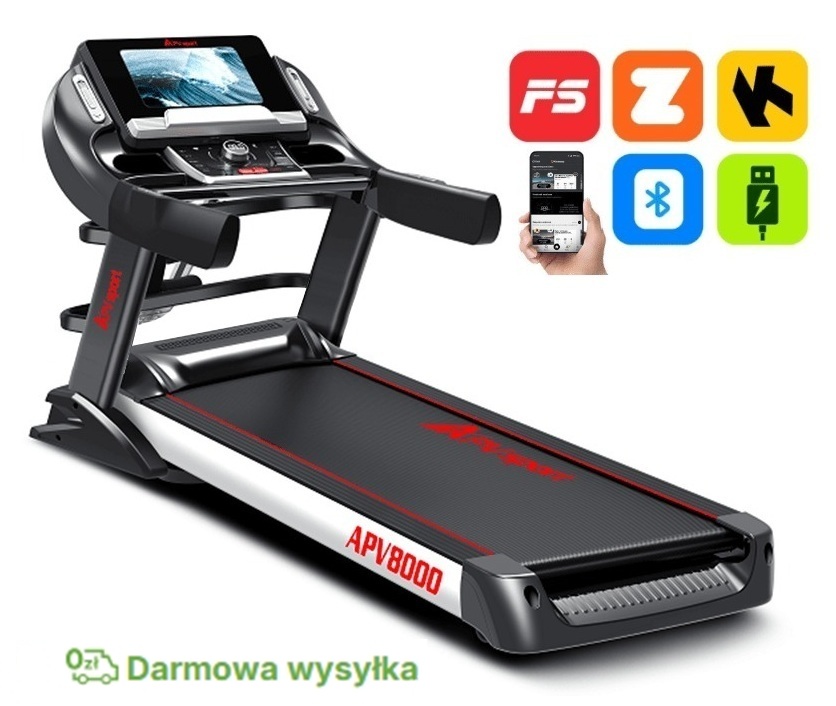 2 grupa Elektryczna bieżnia do biegania i chodzenia, model APV8000, SERIA FUTURA PRESTIGE 5KM, pas biegowy 145x58cm..