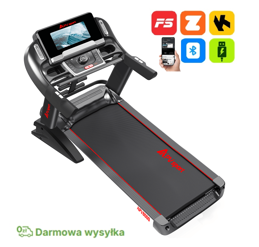 WERSJA KOMERCYJNA Elektryczna bieżnia do biegania i chodzenia, model APV8000 SERIA FUTURA PRESTIGE 6KM, pas biegowy 145x58cm