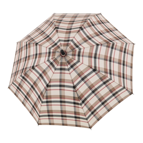 Parasol Doppler Fiber Burgund Check Beige półautomatyczny długi z paskiem