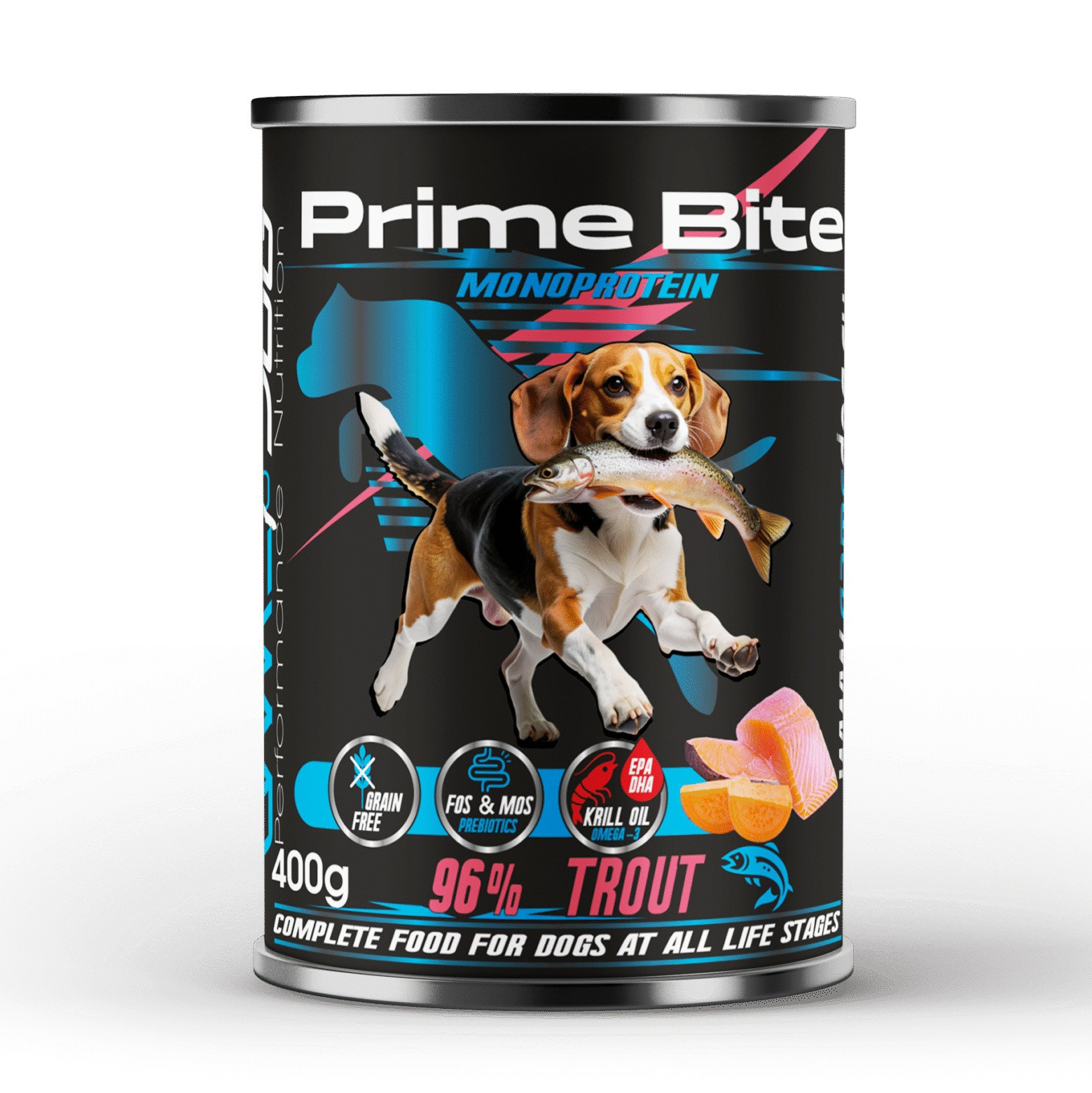 PRIME BITE Monoprotein Pstrąg z batatem - mokra karma dla psa - 400g