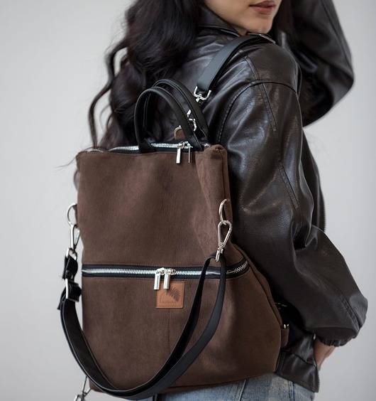 Plecak / torba 2 w 1 z nubuku ciemny brąz