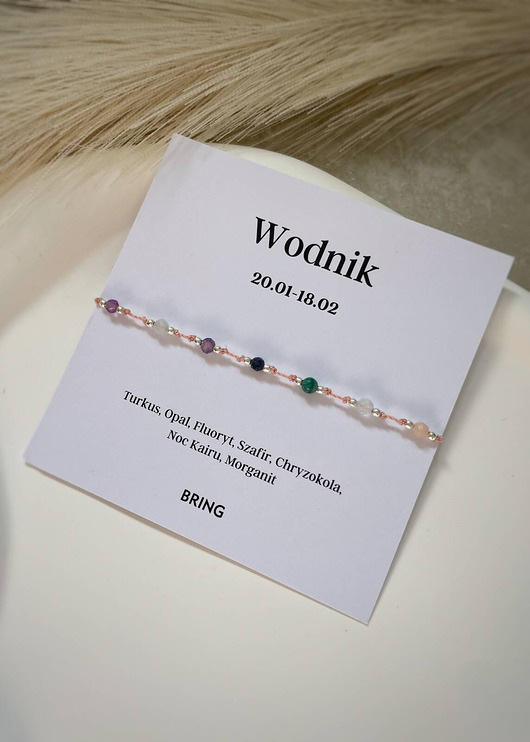 Bransoletka znak zodiaku Wodnik srebrne kulki