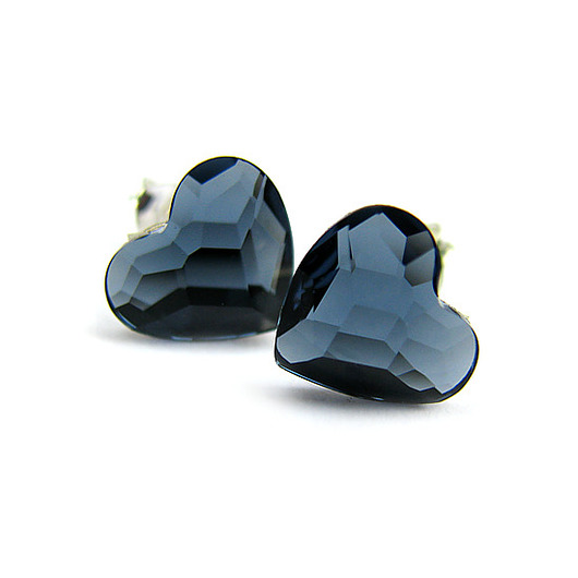 Kolczyki - kryształy Swarovski - serduszka Denim Blue