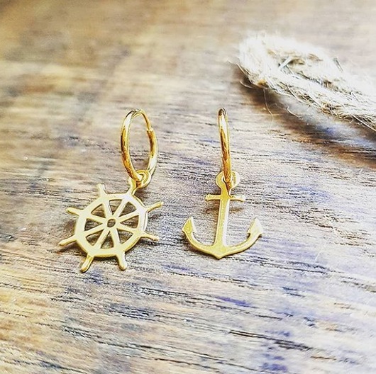 Kolczyki pozłacane Kotwica i ster