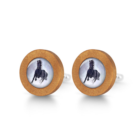 Czarny koń - drewniane spinki do mankietów