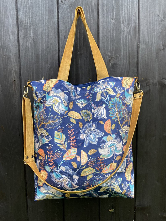 Torba na ramię XXL - print jesienne kwiaty