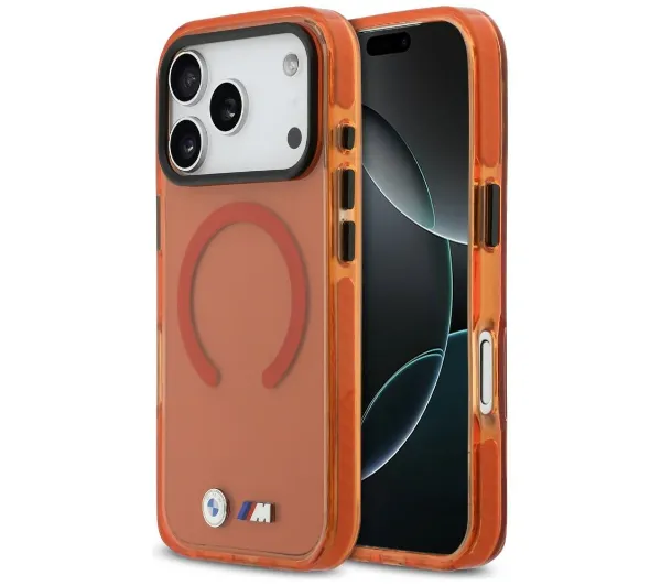 BMW M IML Shockproof Metal Logos MagSafe do iPhone 17 Pro Pomarańczowy