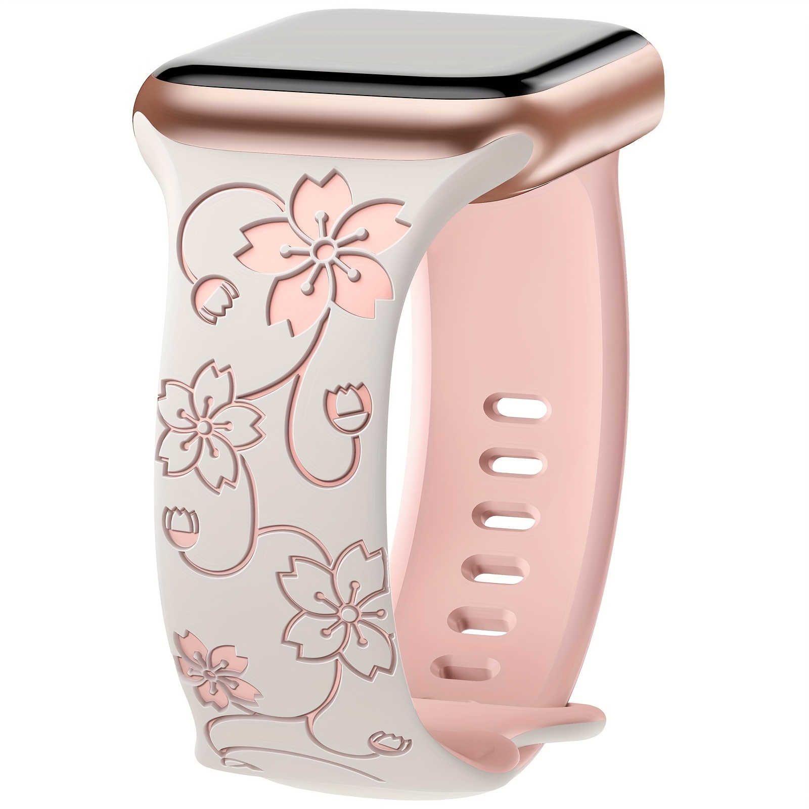 TEMU Pasek z Grawerowanym Kwiatem Kompatybilny z Apple Watch 38mm 40mm 41mm 42mm 44mm 45mm 46mm 49mm dla Kobiet i Mężczyzn, Sportowe Zamienne Opaski