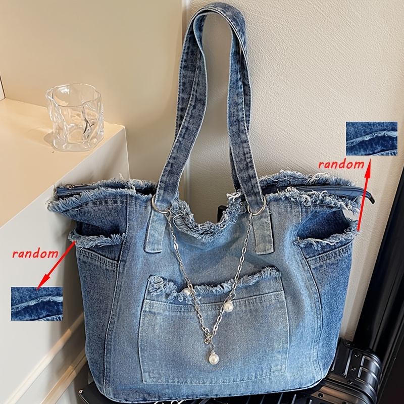 TEMU stylowa damska torba na ramię w jednolitym kolorze, z modnymi zawieszkami i frędzlami, charakteryzująca się dużą pojemnością i wieloma