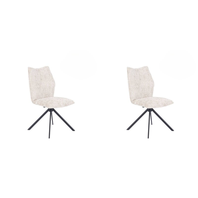 Pakiet 2 krzeseł tapicerowanych beżową tkaniną, czarnymi nogami, ergonomicznym i wyściełanym siedzeniem oraz oparciem wymiary 63x48x93 cm