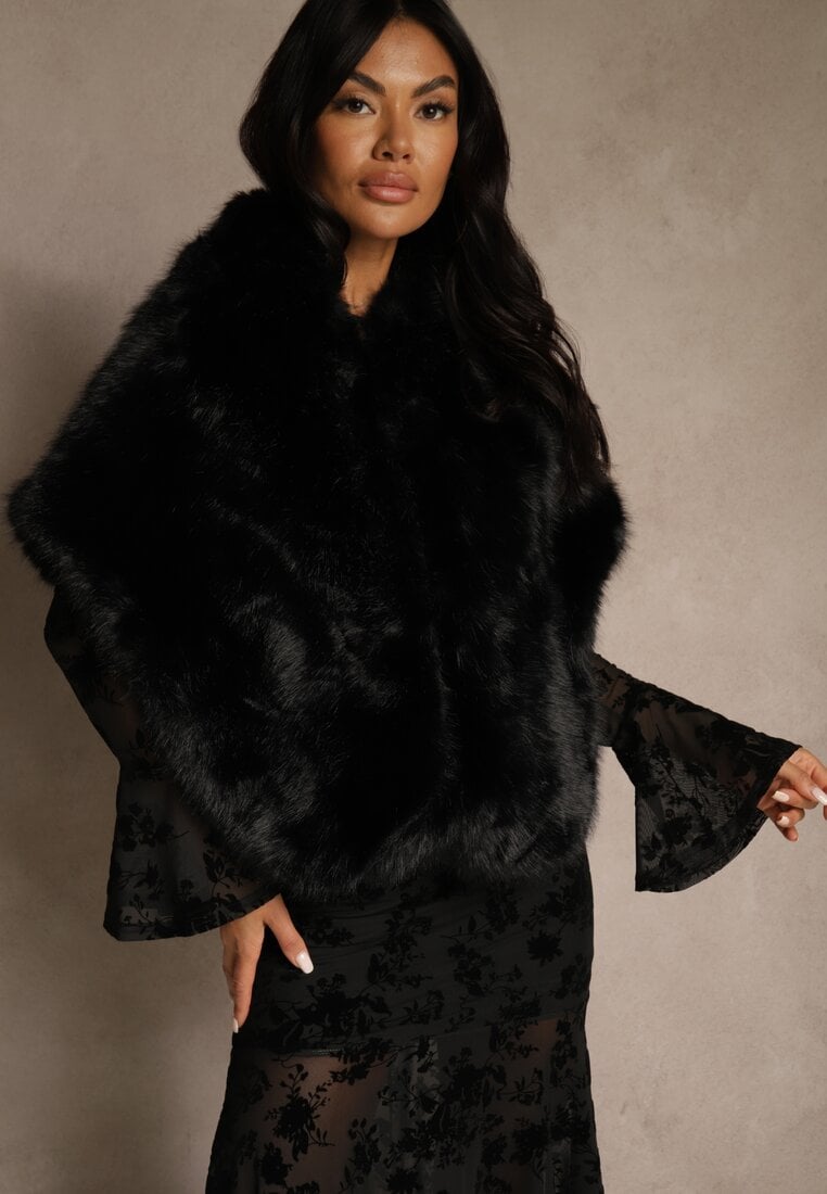 Czarne Futerkowe Ponczo Szal Typu Etola Aezney