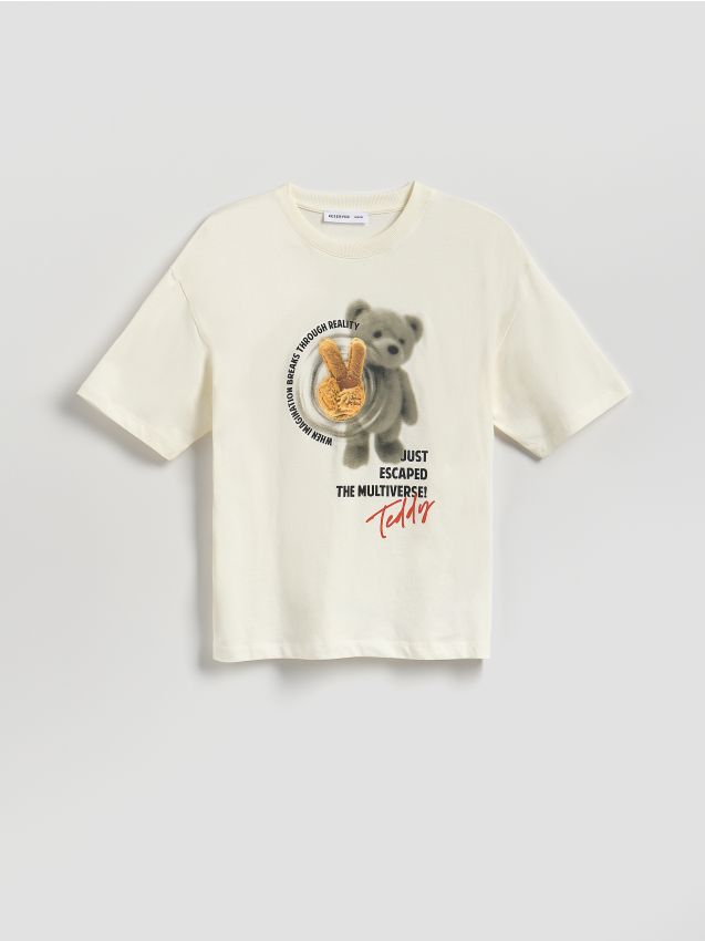 Reserved - Bawełniany t-shirt z nadrukiem - biały