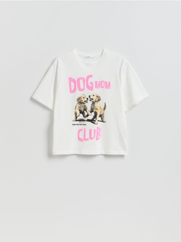 Reserved - T-shirt z nadrukiem - złamana biel