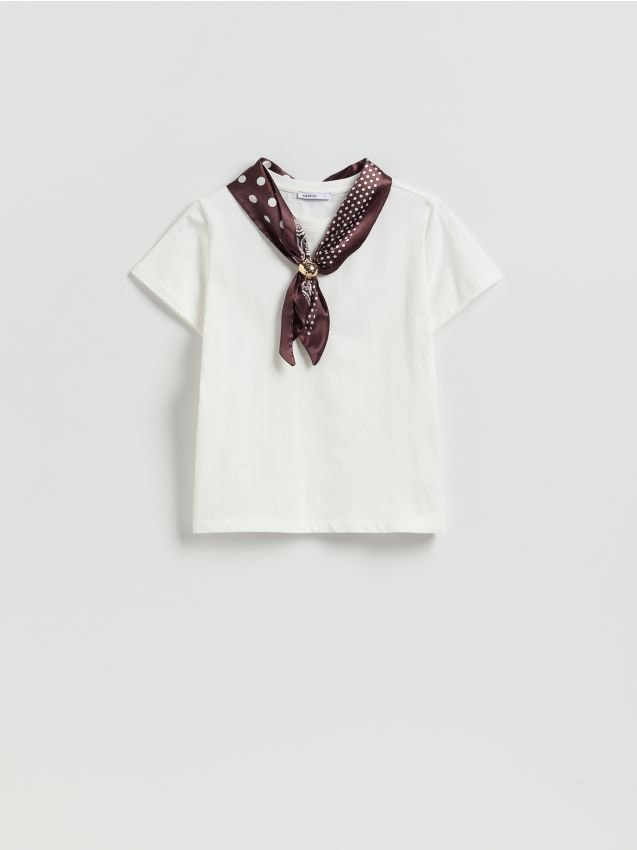 Reserved - T-shirt z apaszką - biały