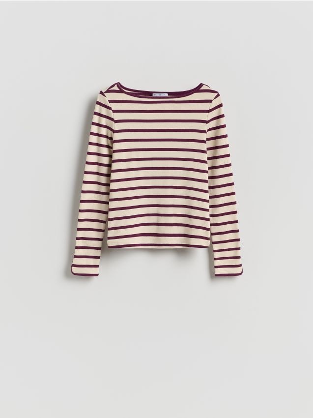 Reserved - Longsleeve w paski - granatowy