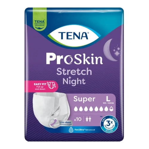TENA ProSkin Stretch Night Super – pieluchomajtki na noc, rozmiar L, 10 szt.