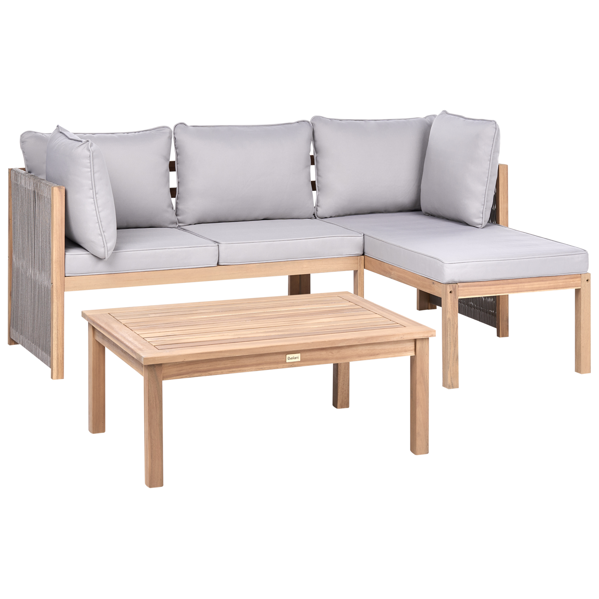 Narożnik ogrodowy ze stolikiem dla 3 osób ARABBA Lewostronny Certyfikowane drewno akacjowe Szary