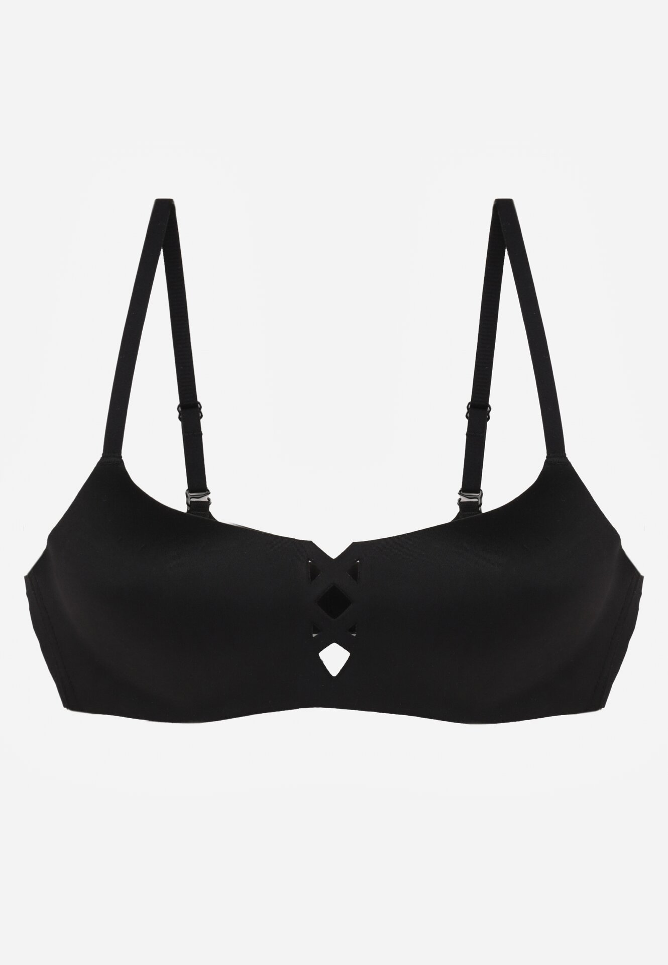 Czarny Gładki Biustonosz z Ozdobną Imitacją Sznurowania Azivene