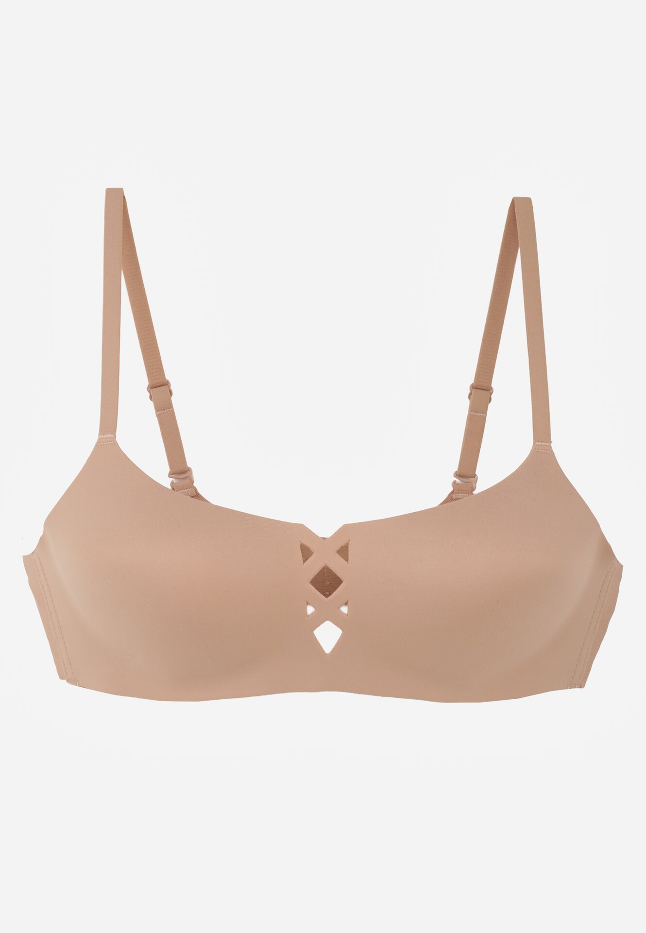 Ciemnobeżowy Gładki Biustonosz z Ozdobną Imitacją Sznurowania Azivene