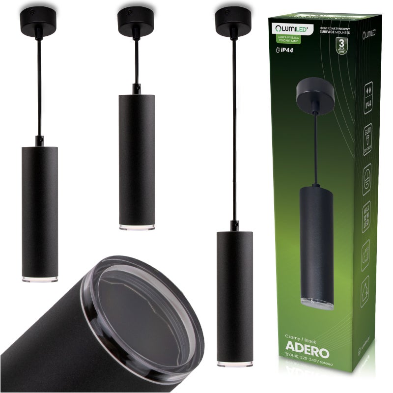 Lampa Wisząca Lumiled Sufitowa LED GU10 Żyrandol Reflektor Tuba Zwis IP44 Czarny