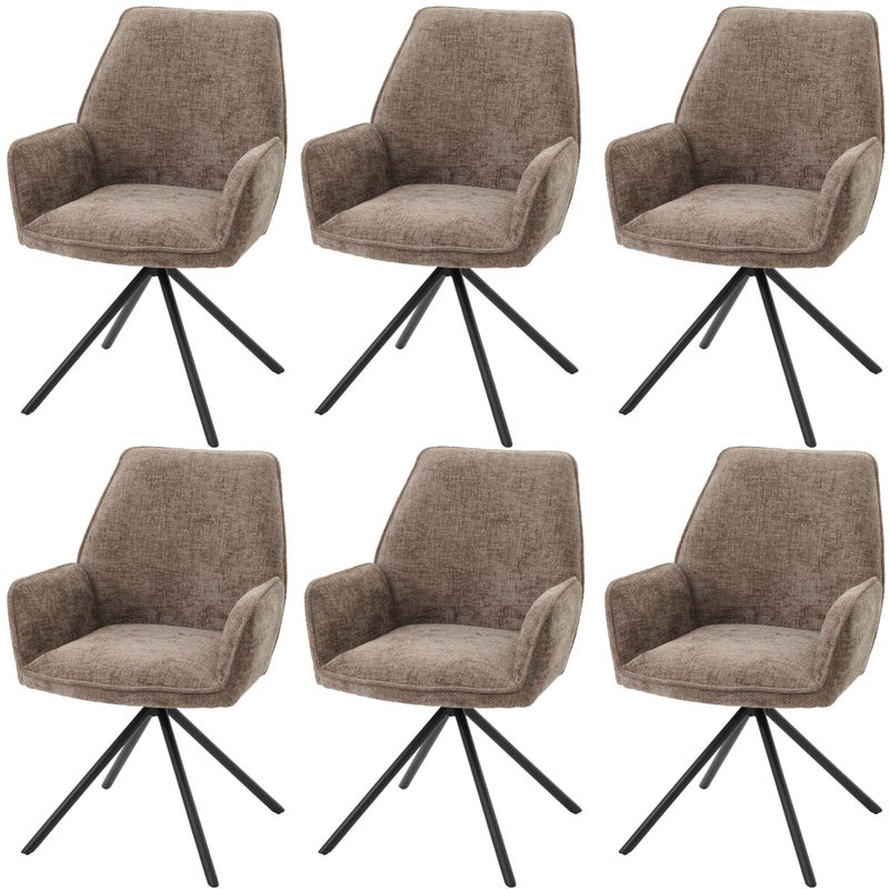 Zestaw 6 krzeseł do jadalni HWC-G67, krzesło kuchenne Krzesło z podłokietnikiem, automatyczne obracanie, szenilowe Oeko-Tex MVG ~ brązowy