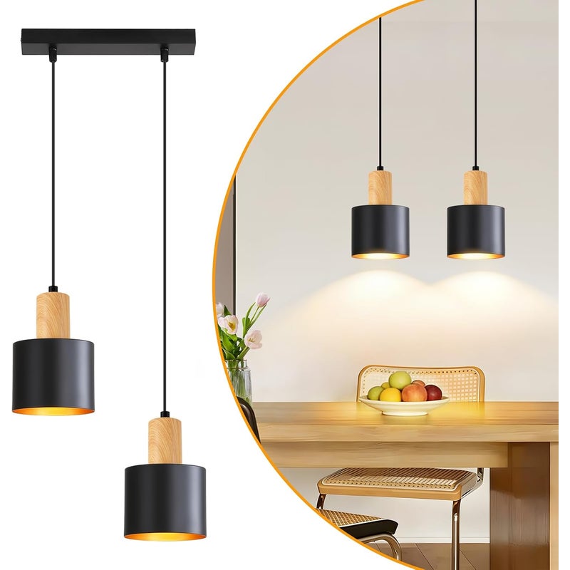 NETTLIFE Lampa wisząca vintage czarno-złota, żyrandol loft do jadalni E27, 2-punktowa lampa sufitowa nad stół i wyspę kuchenną, regulowana wysokość