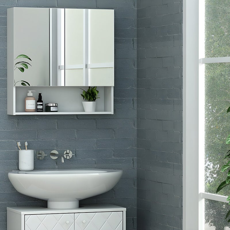 Łazienkowa Szafka łazienkowa wisząca z lustrem i wnęką - Biała - ZUMPA
