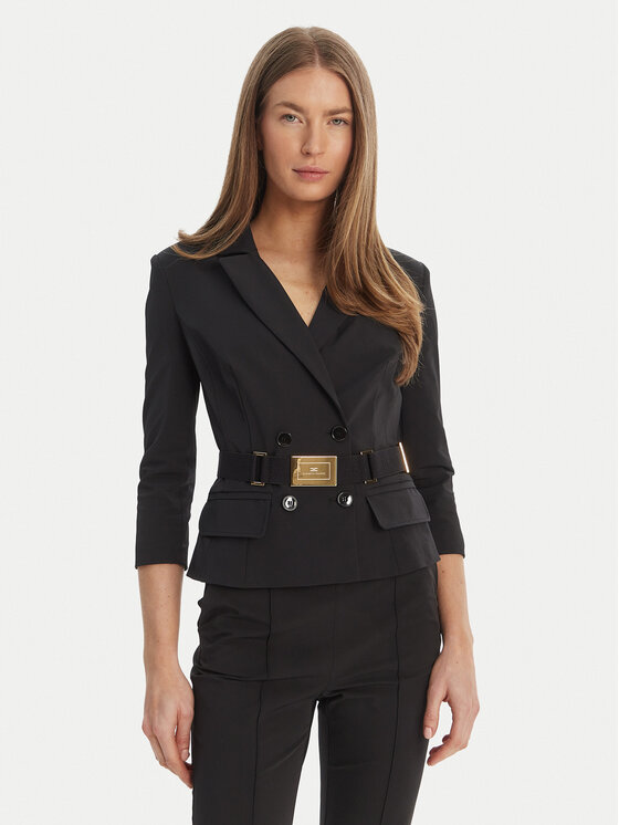 Elisabetta Franchi Marynarka GI-224-61E2-V590 Czarny Regular Fit