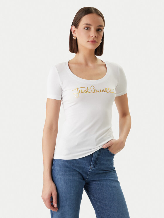 Just Cavalli T-Shirt 80PAHT02 CJ502 Biały Slim Fit