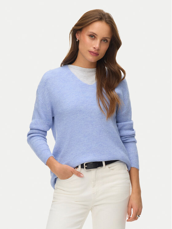 Vero Moda Sweter Crewlefile 10233357 Błękitny Loose Fit