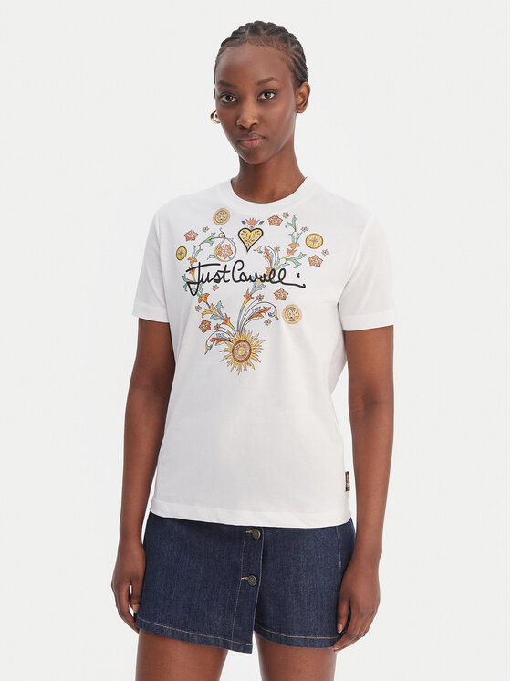 Just Cavalli T-Shirt 80PAHT28 CJ500 Biały Regular Fit