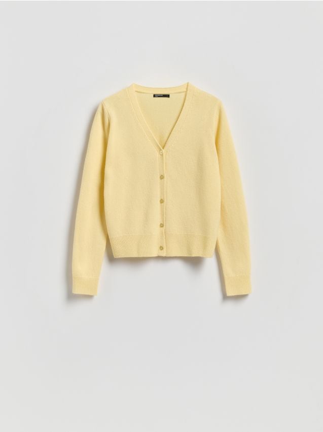 Reserved - Wełniany kardigan - jasnożółty