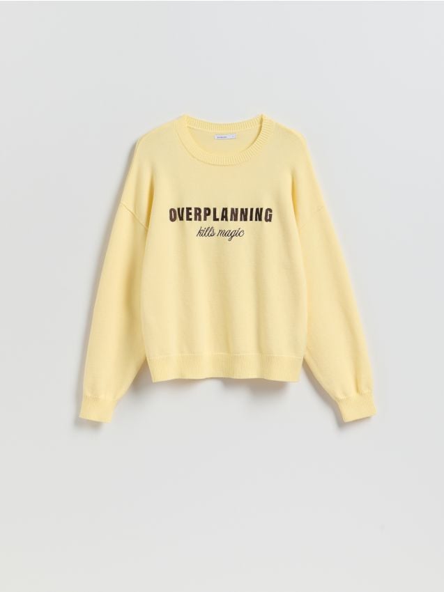 Reserved - Sweter z haftowanym napisem - jasnożółty