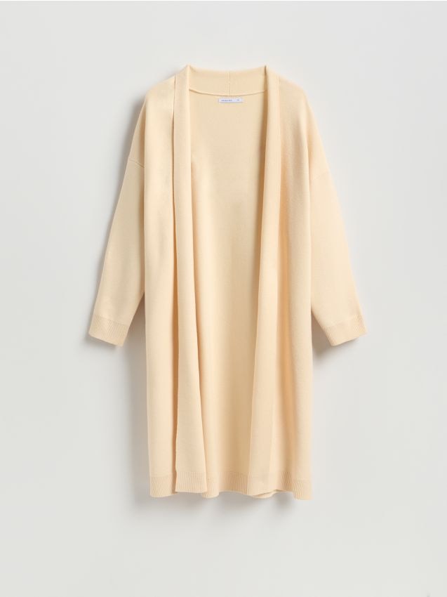 Reserved - Długi kardigan z wiskozą - kremowy