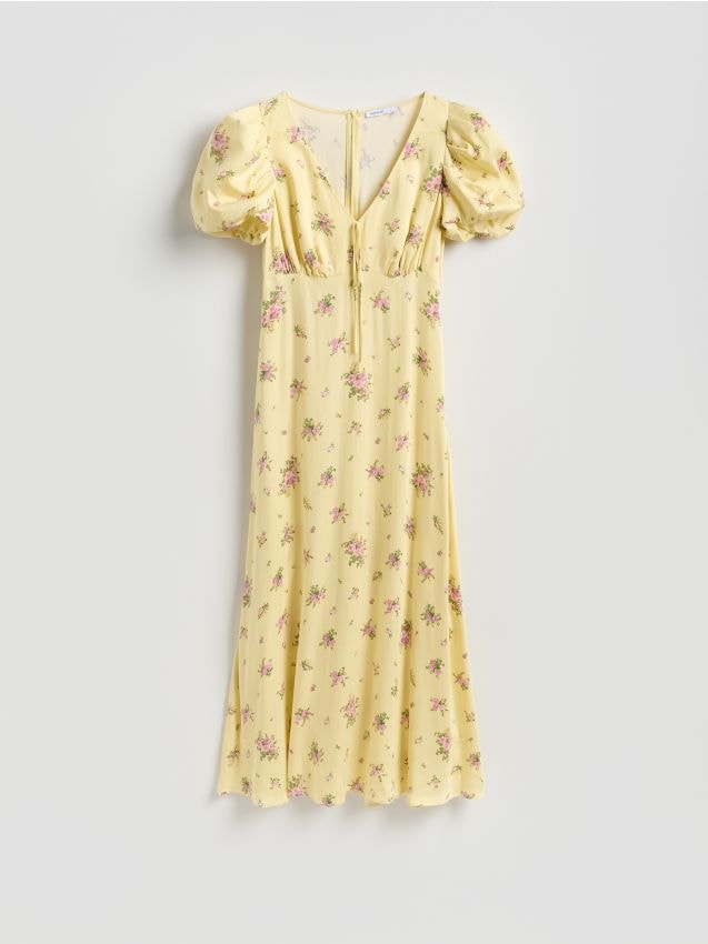 Reserved - Sukienka w kwiaty - jasnożółty