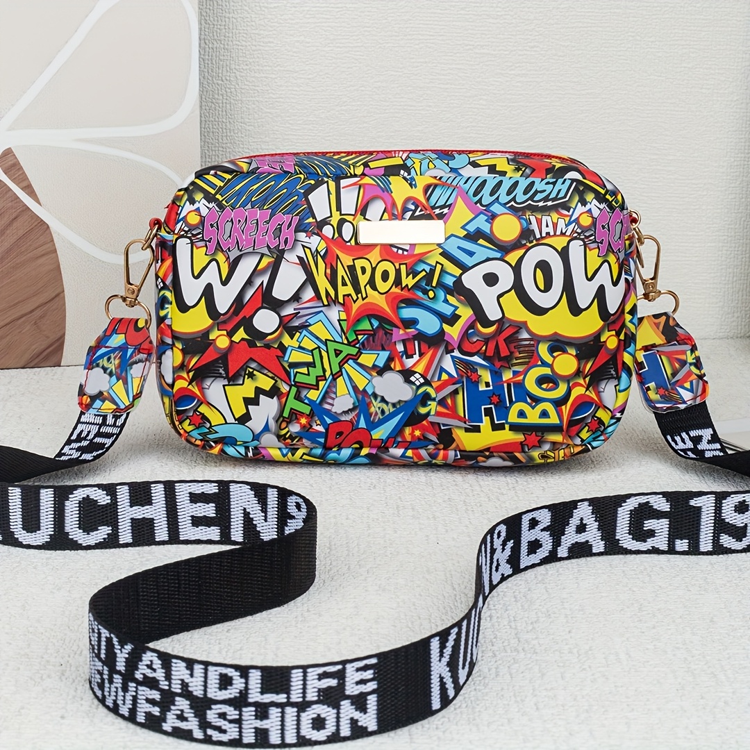 TEMU Modna Miejska Torba na Ramię z Graffiti dla Kobiet, Mała Kwadratowa Torba na Wyjścia, Codzienna i Uniwersalna Torba na Jedno Ramię do Dojazdów,